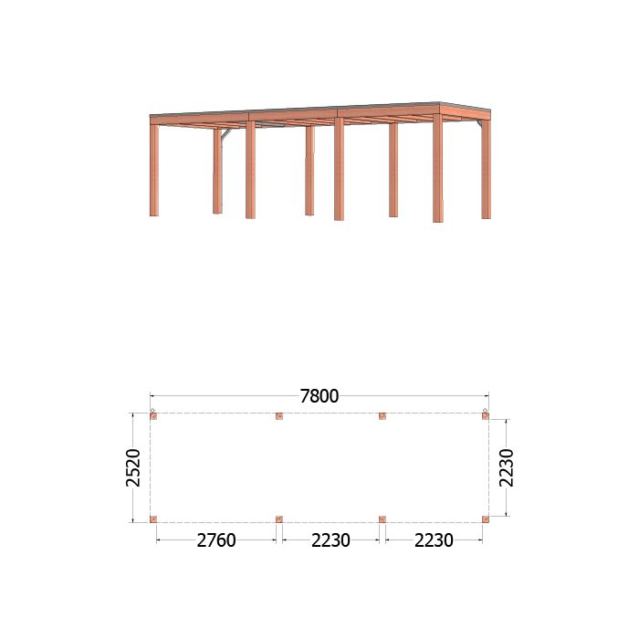 Buitenverblijf Palermo 780x255x245 cm (bxdxh) - tekening met afmetingen