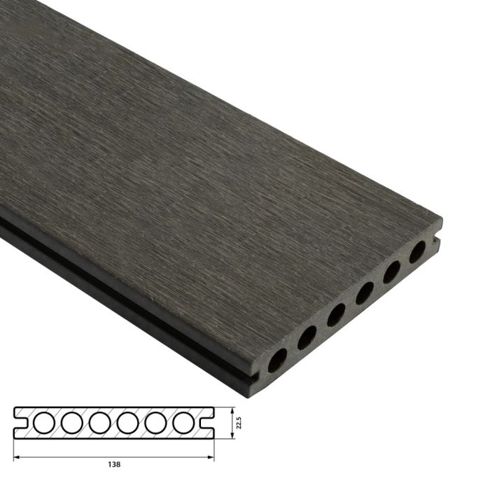 Fiberdeck Composiet Premium WPC Vlonderplank Terrasplank 22,5x138 mm - Lengte 300 cm - Dark Grey (RHK)