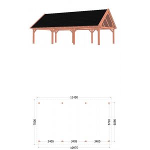 Buitenverblijf Zadeldak XXL 1145x700x500 cm (bxdxh) - tekening met afmetingen