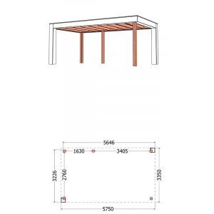 Buitenverblijf Verona model links 575x335x250 cm (bxdxh) - tekening met afmetingen