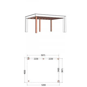 Buitenverblijf Verona model rechts 520x400x250 cm (bxdxh) - tekening met afmetingen