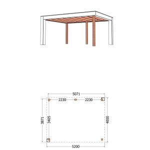 Buitenverblijf Verona model links 520x400x250 cm (bxdxh) - tekening met afmetingen