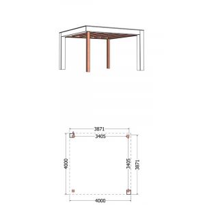Buitenverblijf Verona model rechts 400x400x250 cm (bxdxh) - tekening met afmetingen