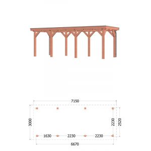 Buitenverblijf Siena 715x300x250 cm (bxdxh) - vooraanzicht afmetingen