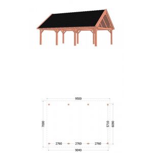 Buitenverblijf Zadeldak XXL 950x700x500 cm (bxdxh) - tekening met afmetingen