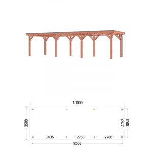 Buitenverblijf Siena 1000x350x250 cm (bxdxh) - vooraanzicht met afmetingen