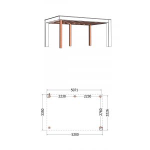 Buitenverblijf Verona model rechts 520x335x250 cm (bxdxh) - tekening met afmetingen
