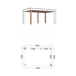 Buitenverblijf Verona model rechts 510x335x250 cm (bxdxh) - tekening met afmetingen