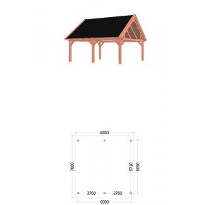 Buitenverblijf Zadeldak XXL 655x700x500 cm (bxdxh) - tekening met afmetingen