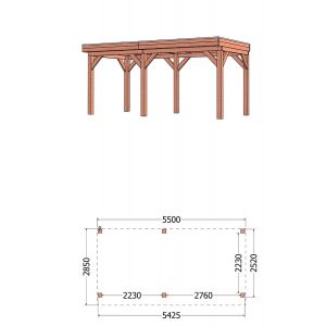 Buitenverblijf Refter XL 550x285x260 cm (bxdxh) - tekening met afmetingen links