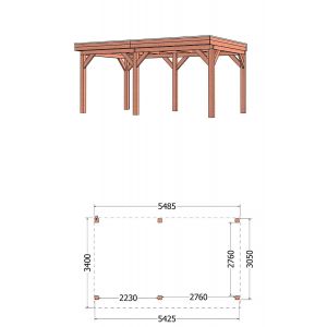 Buitenverblijf Refter XL 550x340x260 cm (bxdxh) - tekening met afmetingen links