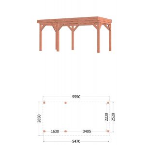 Buitenverblijf Refter XL 555x285x260 cm (bxdxh) - tekening met afmetingen links