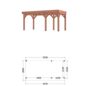 Buitenverblijf Refter XL 555x285x260 cm (bxdxh) - tekening met afmetingen rechts