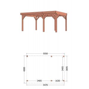 Buitenverblijf Refter XL 555x400x260 cm (bxdxh) - tekening met afmetingen rechts