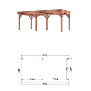 Buitenverblijf Refter XL 665x340x260 cm (bxdxh) - tekening met afmetingen links