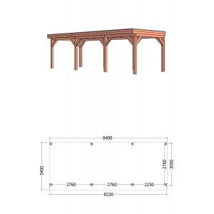 Buitenverblijf Refter XL 840x340x260 cm (bxdxh) - tekening met afmetingen rechts