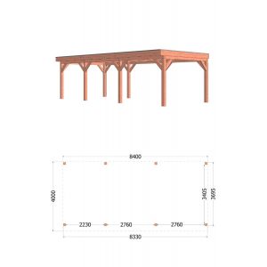 Buitenverblijf Refter XL 840x400x260 cm (bxdxh) - tekening met afmetingen links