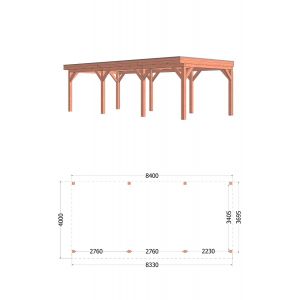 Buitenverblijf Refter XL 840x400x260 cm (bxdxh) - tekening met afmetingen rechts
