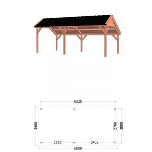 Kapschuur de Deel 680x340x300 cm (bxdxh) - tekening met afmetingen links