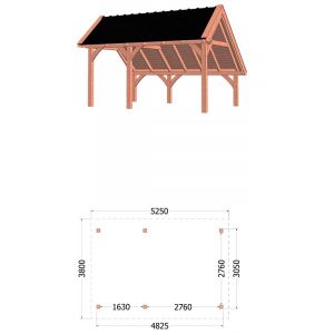 Kapschuur de Hoeve XL 525x380x345 cm (bxdxh) - tekening met afmetingen links