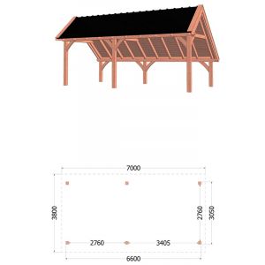 Kapschuur de Hoeve XL 700x380x345 cm (bxdxh) - tekening met afmetingen links