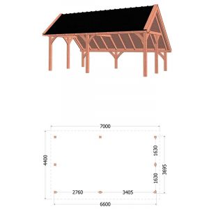 Kapschuur de Hoeve XL 700x440x375 cm (bxdxh) - tekening met afmetingen links