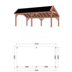 Kapschuur de Stee 730x425x335 cm (bxdxh) - tekening met afmetingen