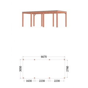 Buitenverblijf Palermo 670x310x245 cm (bxdxh) - tekening met afmeting