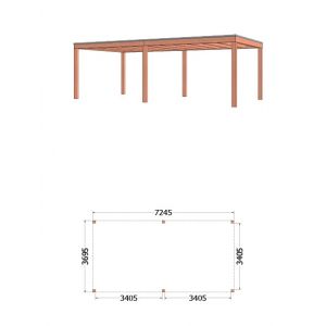 Buitenverblijf Palermo 725x370x245 cm (bxdxh) - tekening met afmetingen