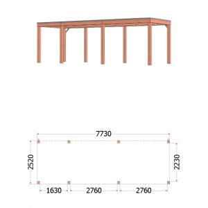 Buitenverblijf Palermo 775x255x245 cm (bxdxh) - tekening met afmetingen