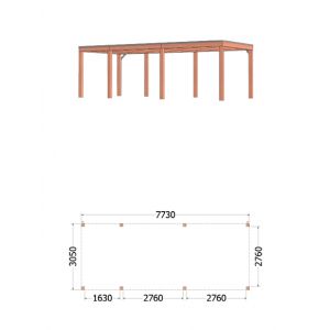 Buitenverblijf Palermo 775x310x245 cm (bxdxh) - tekening met afmetingen