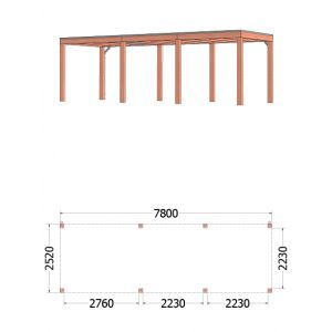 Buitenverblijf Palermo 780x255x245 cm (bxdxh) - tekening met afmetingen