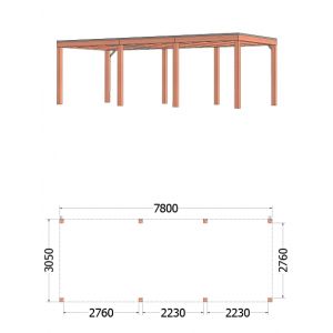 Buitenverblijf Palermo 780x310x245 cm (bxdxh) - tekening met afmetingen