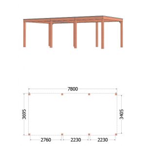 Buitenverblijf Palermo 780x370x245 cm (bxdxh) - tekening met afmetingen