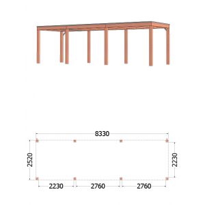 Buitenverblijf Palermo 835x255x245 cm (bxdxh) - tekening met afmetingen