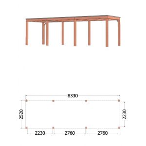 Buitenverblijf Palermo 835x310x245 cm (bxdxh) - tekening met afmetingen