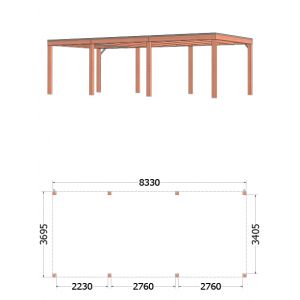 Buitenverblijf Palermo 835x370x245 cm (bxdxh) - tekening met afmetingen