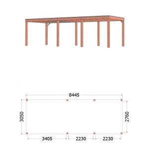 Buitenverblijf Palermo 845x310x245 cm (bxdxh) - tekening met afmetingen
