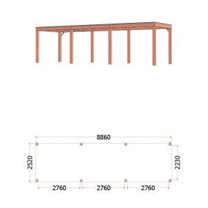 Buitenverblijf Palermo 890x255x245 cm (bxdxh) - tekening met afmetingen