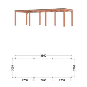 Buitenverblijf Palermo 890x310x245 cm (bxdxh) - tekening met afmetingen