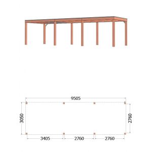 Buitenverblijf Palermo 955x310x245 cm (bxdxh) - tekening met afmetingen