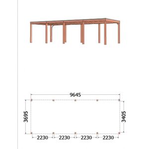 Buitenverblijf Palermo 965x370x245 cm (bxdxh) - vooraanzicht met afmetingen