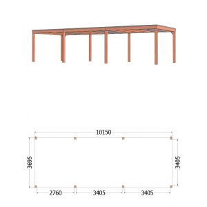 Buitenverblijf Palermo 1015x370x245 cm (bxdxh) - vooraanzicht met afmetingen