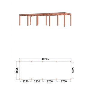 Buitenverblijf Palermo 1075x370x245 cm (bxdxh) - vooraanzicht met afmetingen
