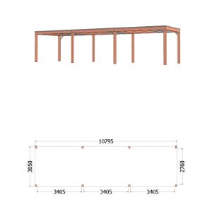 Buitenverblijf Palermo 1080x310x245 cm (bxdxh) - tekening met afmetingen
