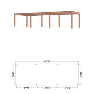 Buitenverblijf Palermo 1080x370x245 cm (bxdxh) - vooraanzicht met afmetingen