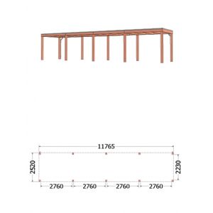Buitenverblijf Palermo 1180x255x245 cm (bxdxh) - tekening met afmetingen