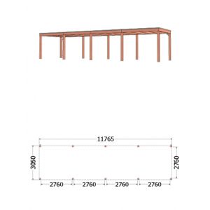 Buitenverblijf Palermo 1180x310x245 cm (bxdxh) - tekening met afmetingen