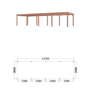 Buitenverblijf Palermo 1180x370x245 cm (bxdxh) - vooraanzicht met afmetingen