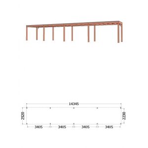 Buitenverblijf Palermo 1435x255x245 cm (bxdxh) - tekening met afmetingen
